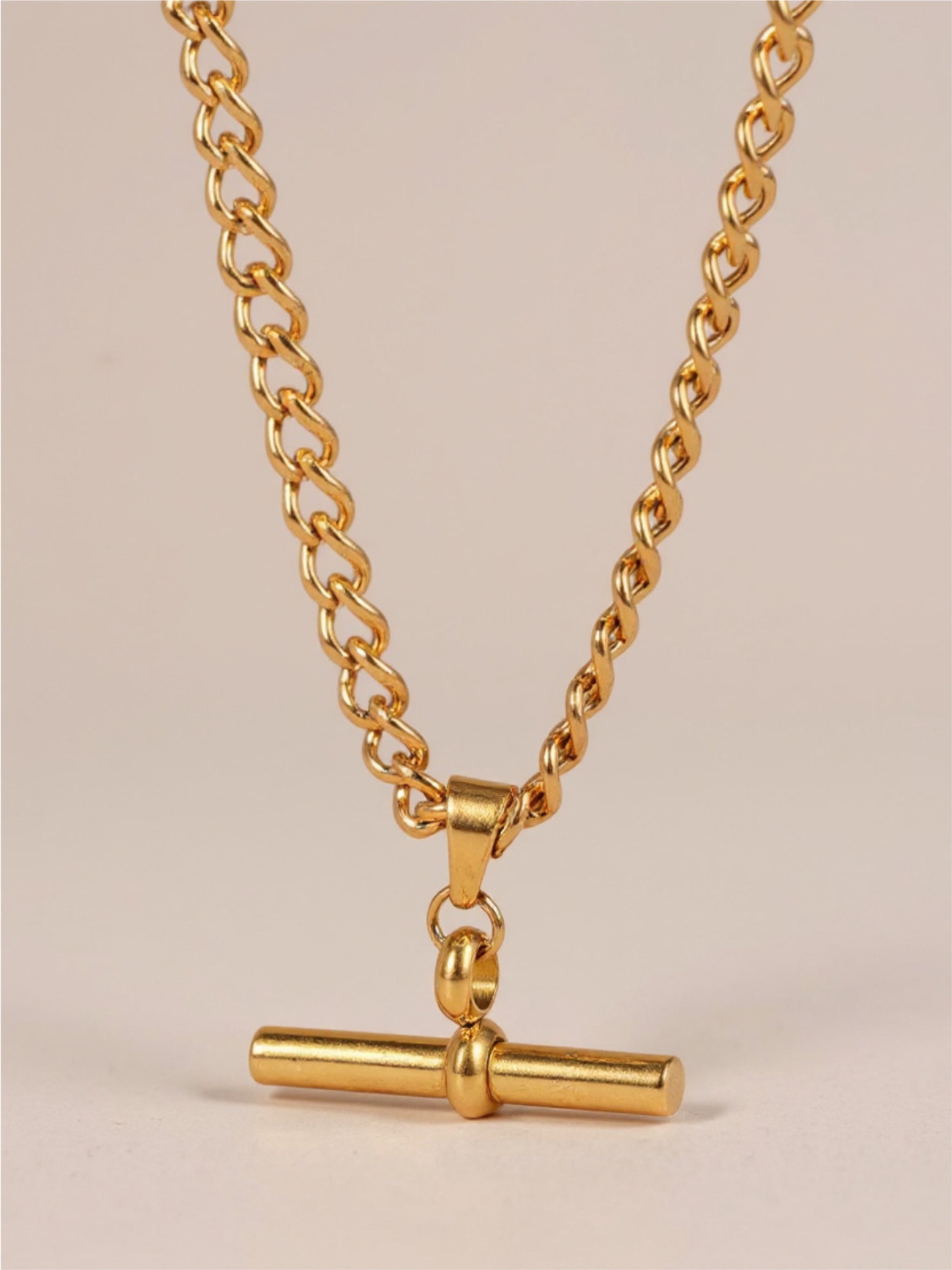 18K Gold Stainless Steel T-Bar Charm Necklace