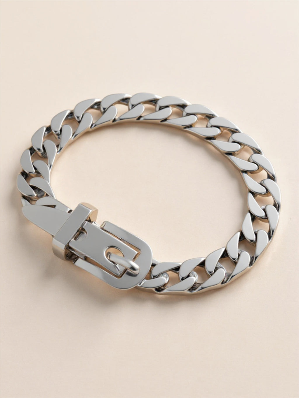 Cuban Chain with Belt Buckle Sterling Silver Bracelet
