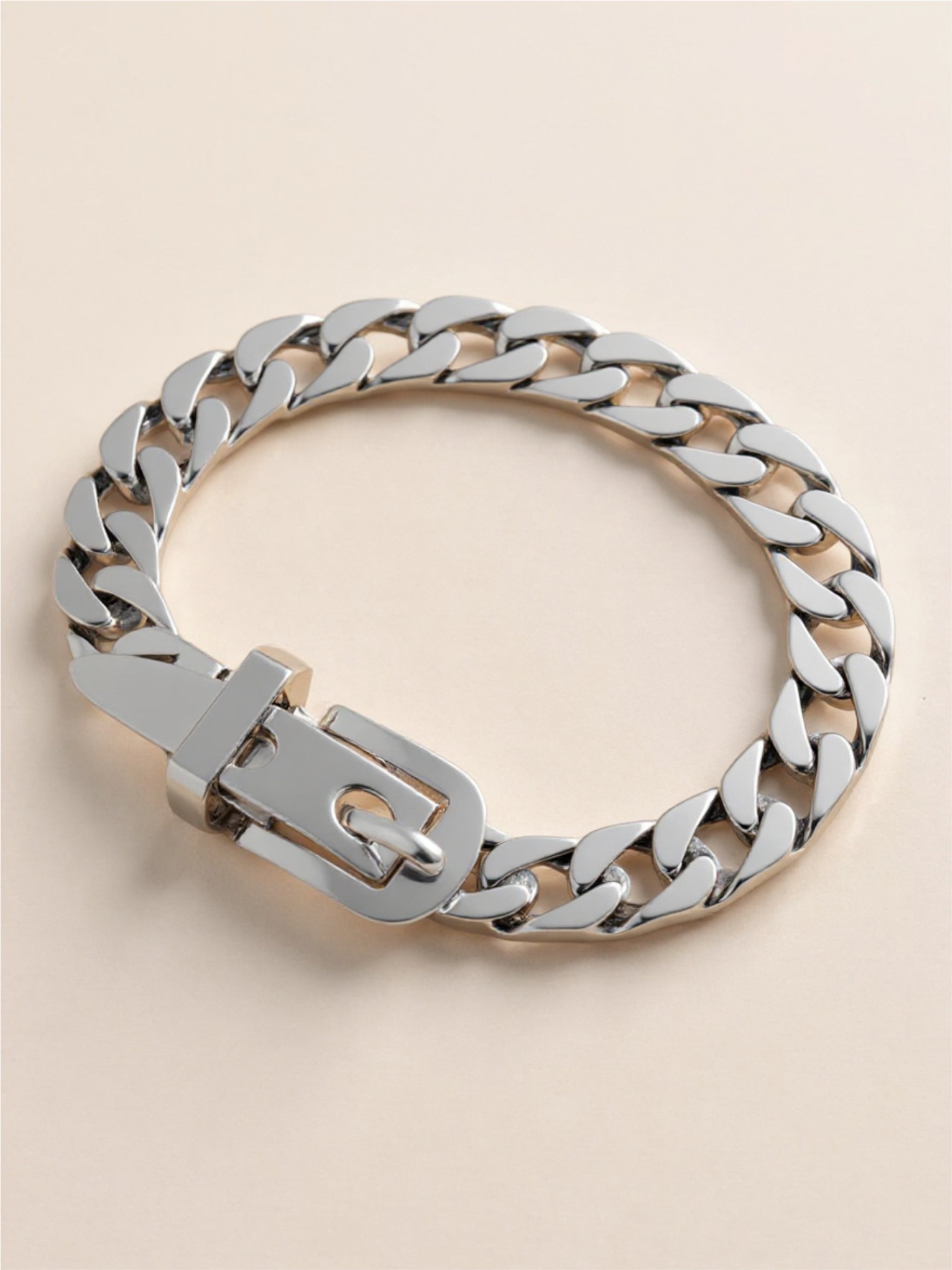 Cuban Chain with Belt Buckle Sterling Silver Bracelet