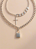 Cross & Lock Double Charm Necklaces