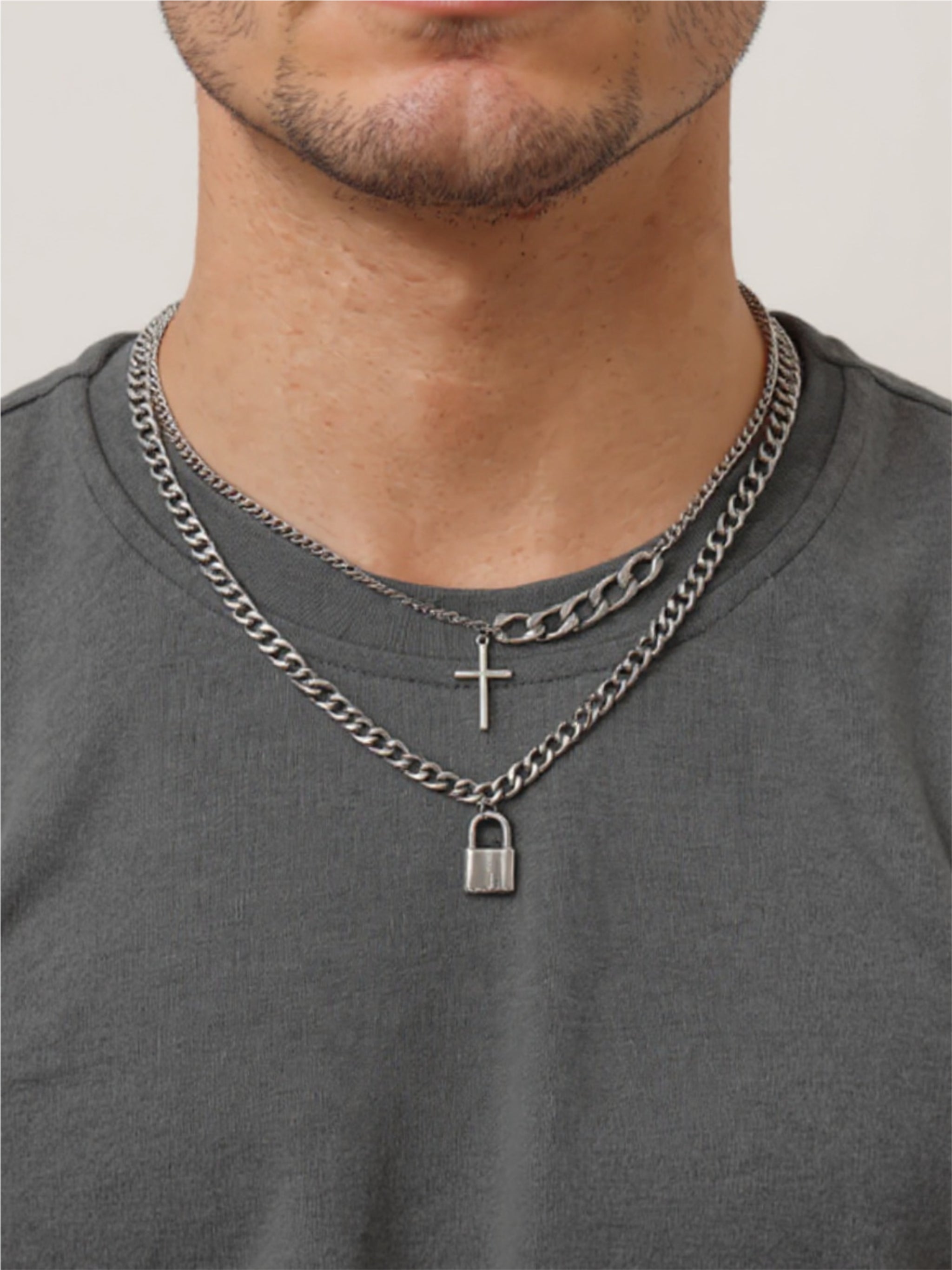Cross & Lock Double Charm Necklaces