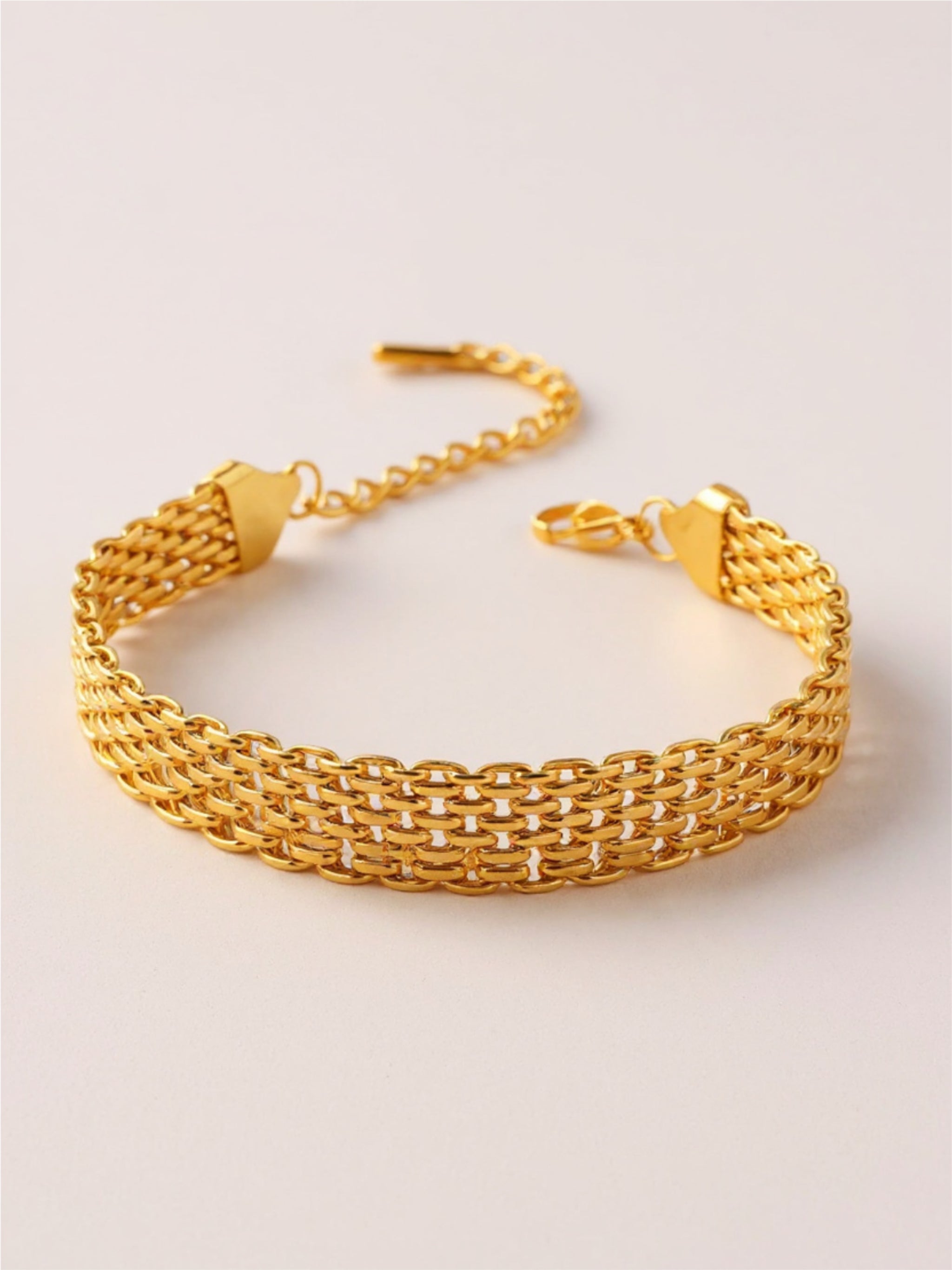 18K Gold Steel Wide Chain Bracelet