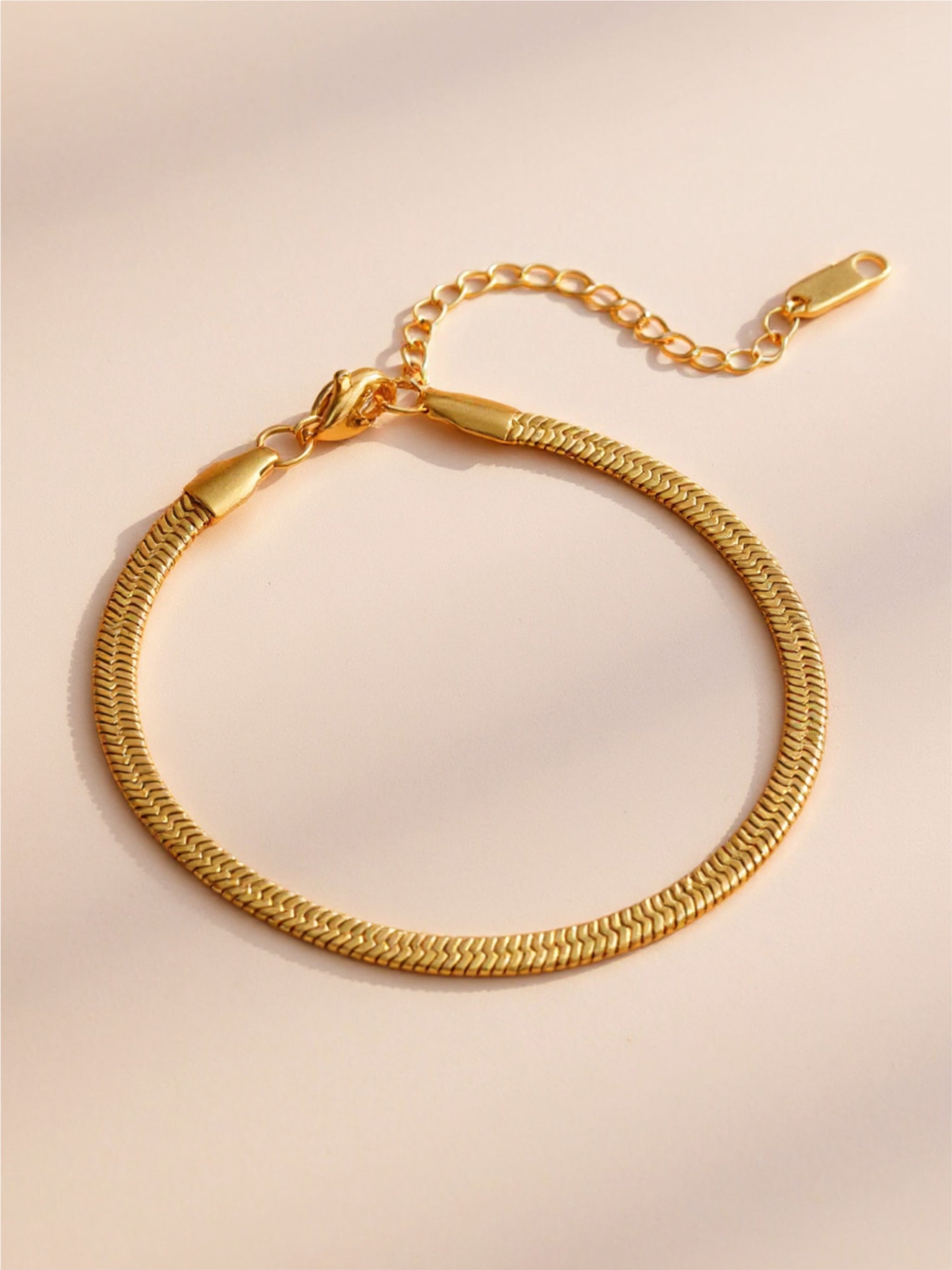Herringbone Chain 18K Gold Steel Bracelet