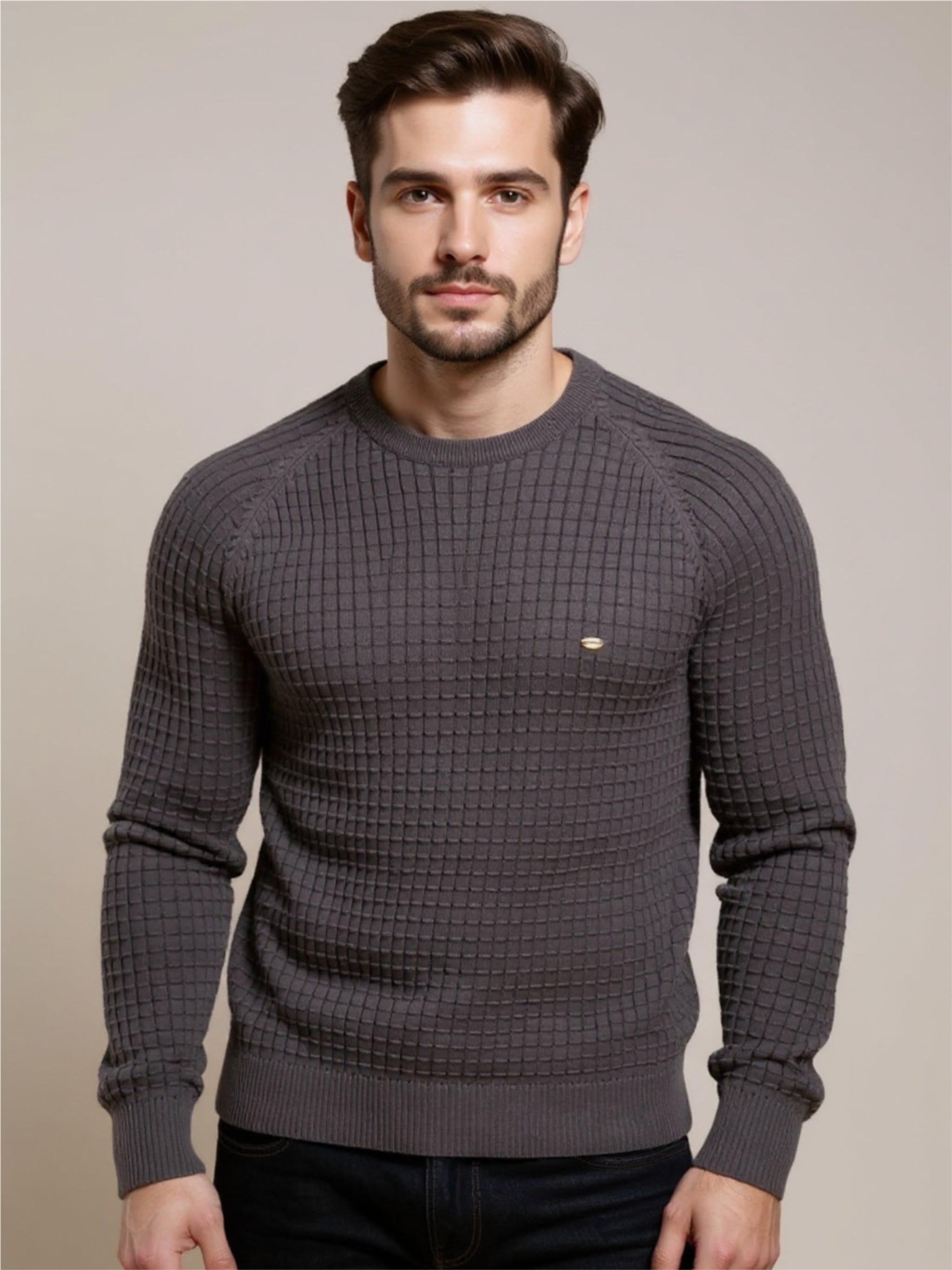 Texture Round Neck Long Sleeve Sweater
