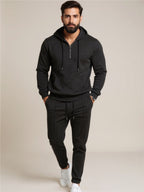 Waffle-Knit Half Zipper Hoodie & Pants Set