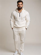 Waffle-Knit Half Zipper Hoodie & Pants Set