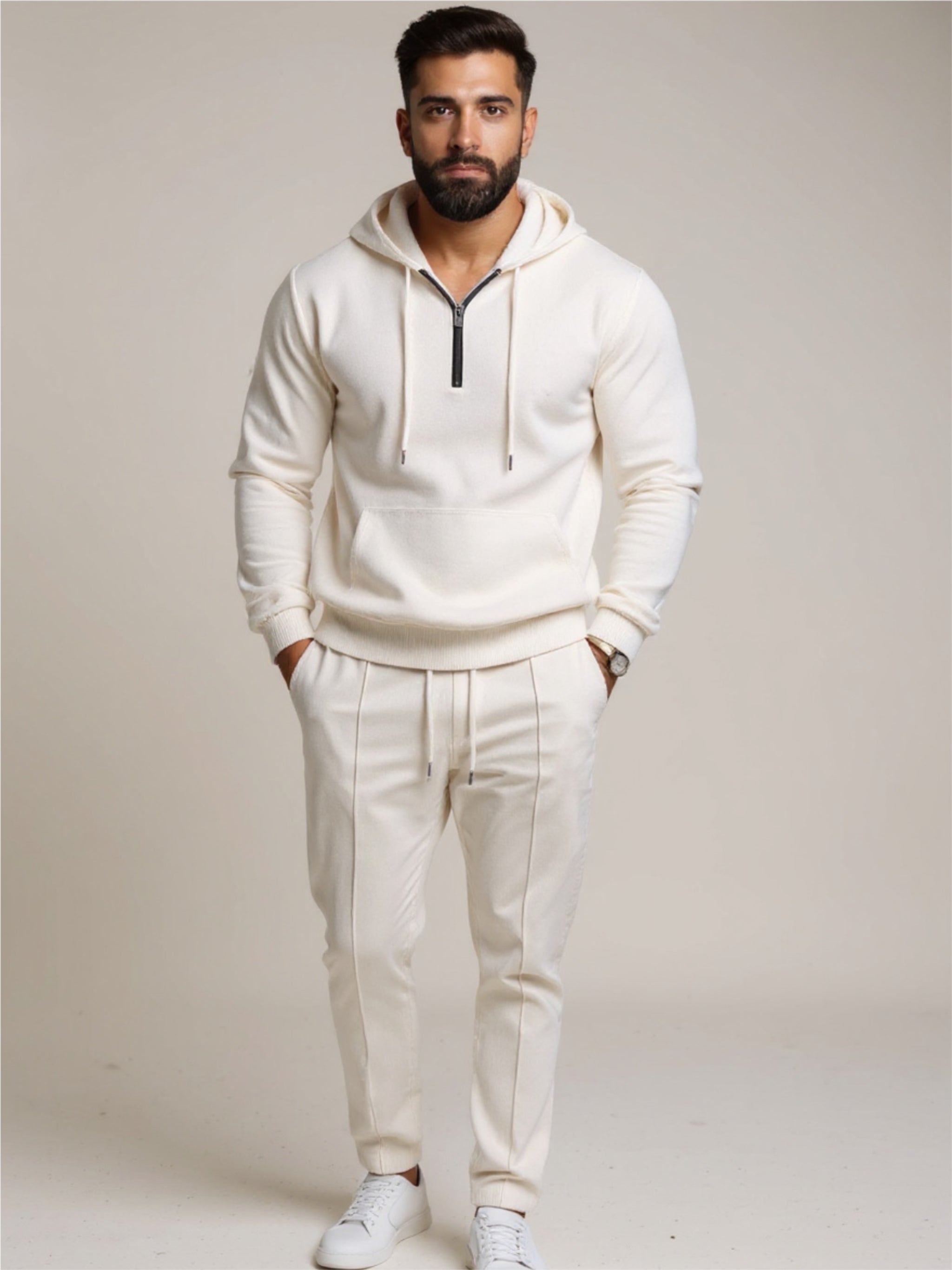 Waffle-Knit Half Zipper Hoodie & Pants Set