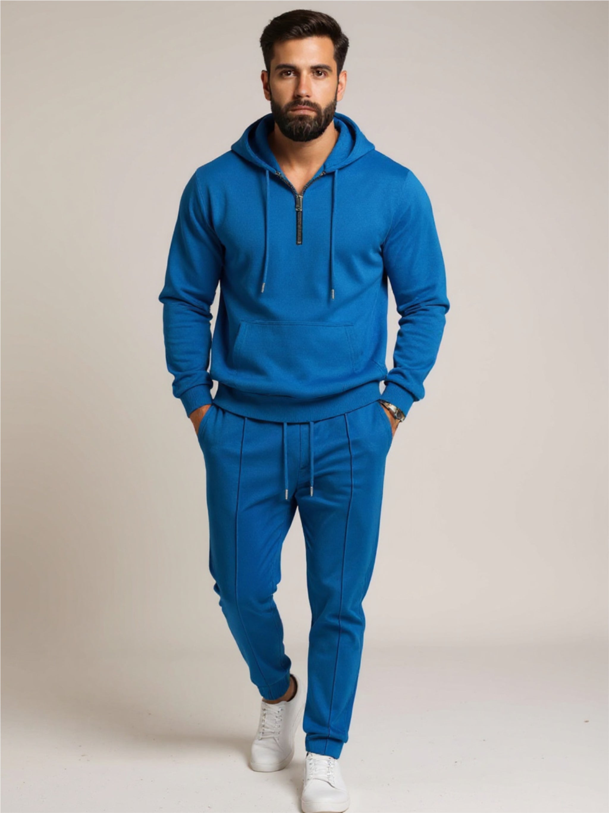 Waffle-Knit Half Zipper Hoodie & Pants Set