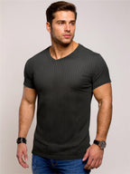 Ribbed Short Sleeve Slim Fit T-Shirt