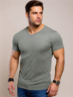 Ribbed Short Sleeve Slim Fit T-Shirt