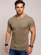 Ribbed Short Sleeve Slim Fit T-Shirt