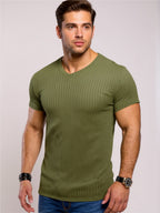 Ribbed Short Sleeve Slim Fit T-Shirt