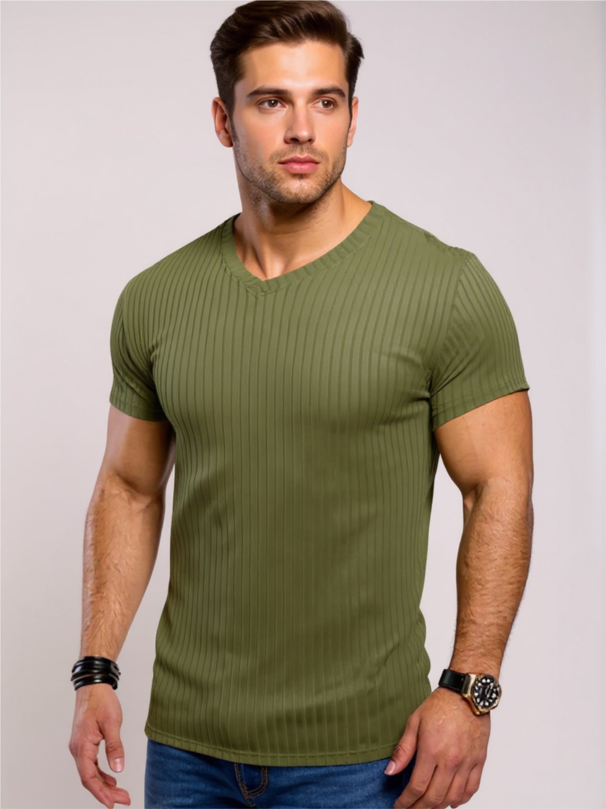 Ribbed Short Sleeve Slim Fit T-Shirt