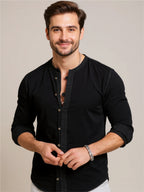 Mandarin Collar Button-Down Shirt