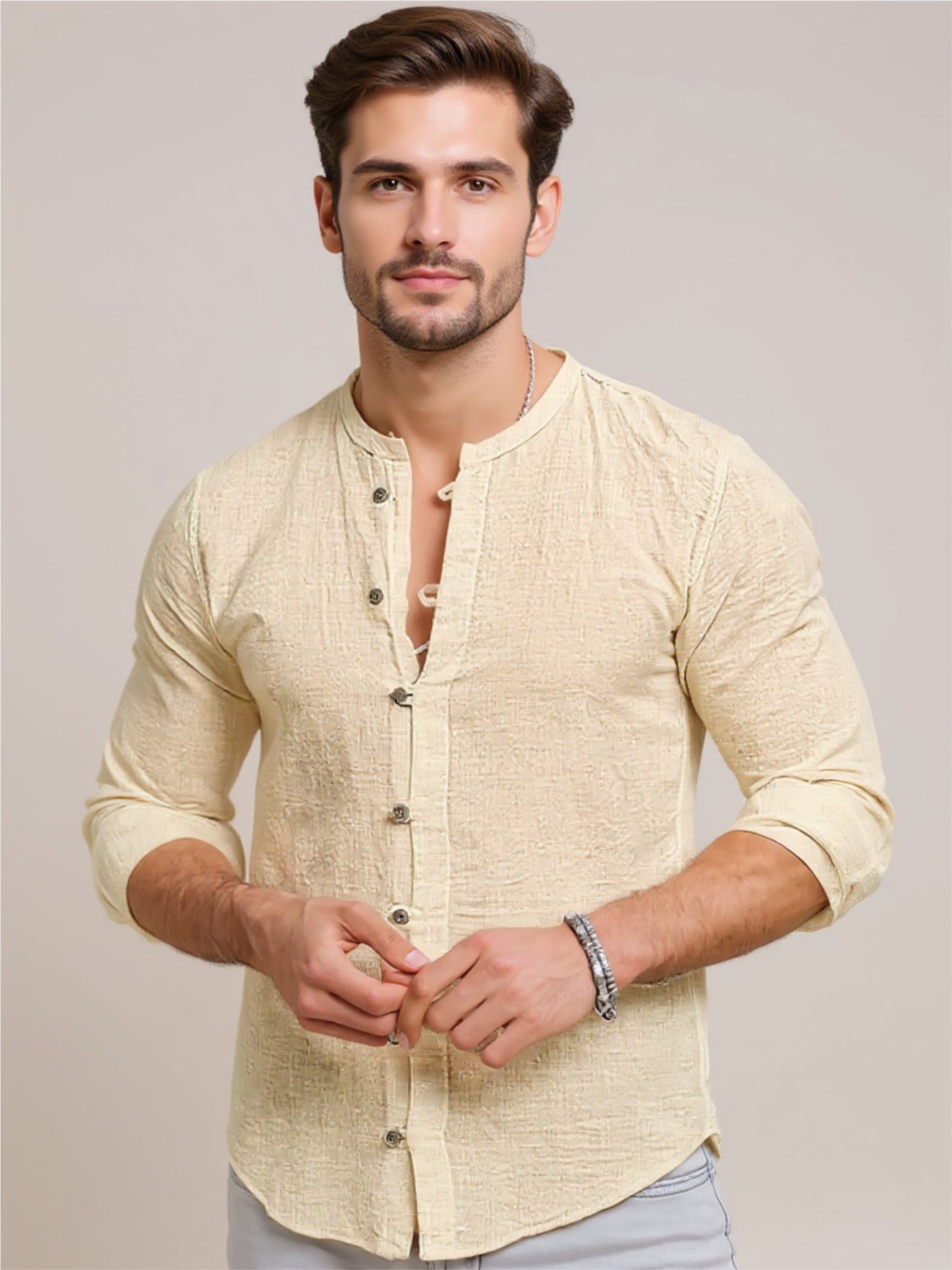 Mandarin Collar Button-Down Shirt