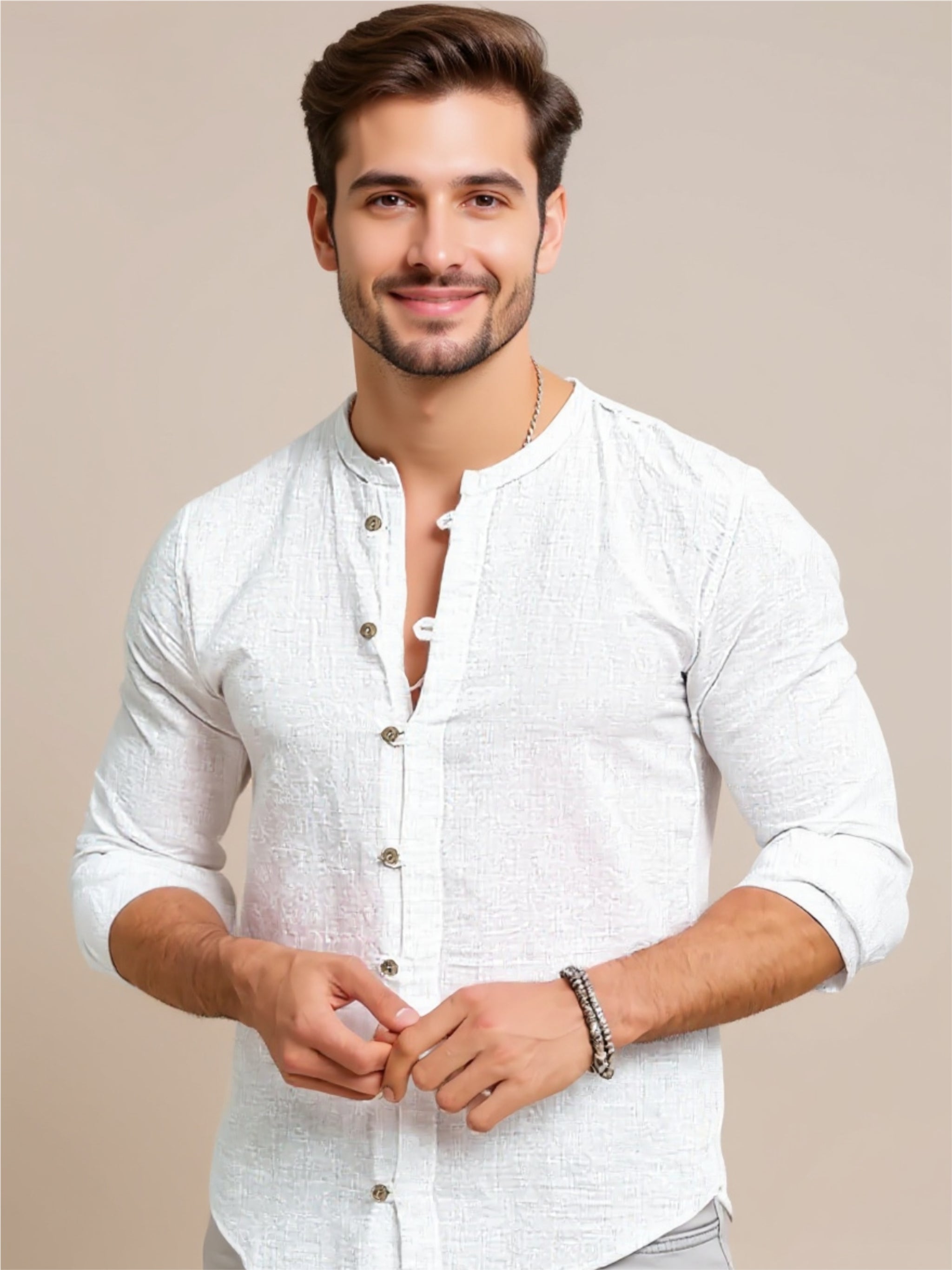 Mandarin Collar Button-Down Shirt