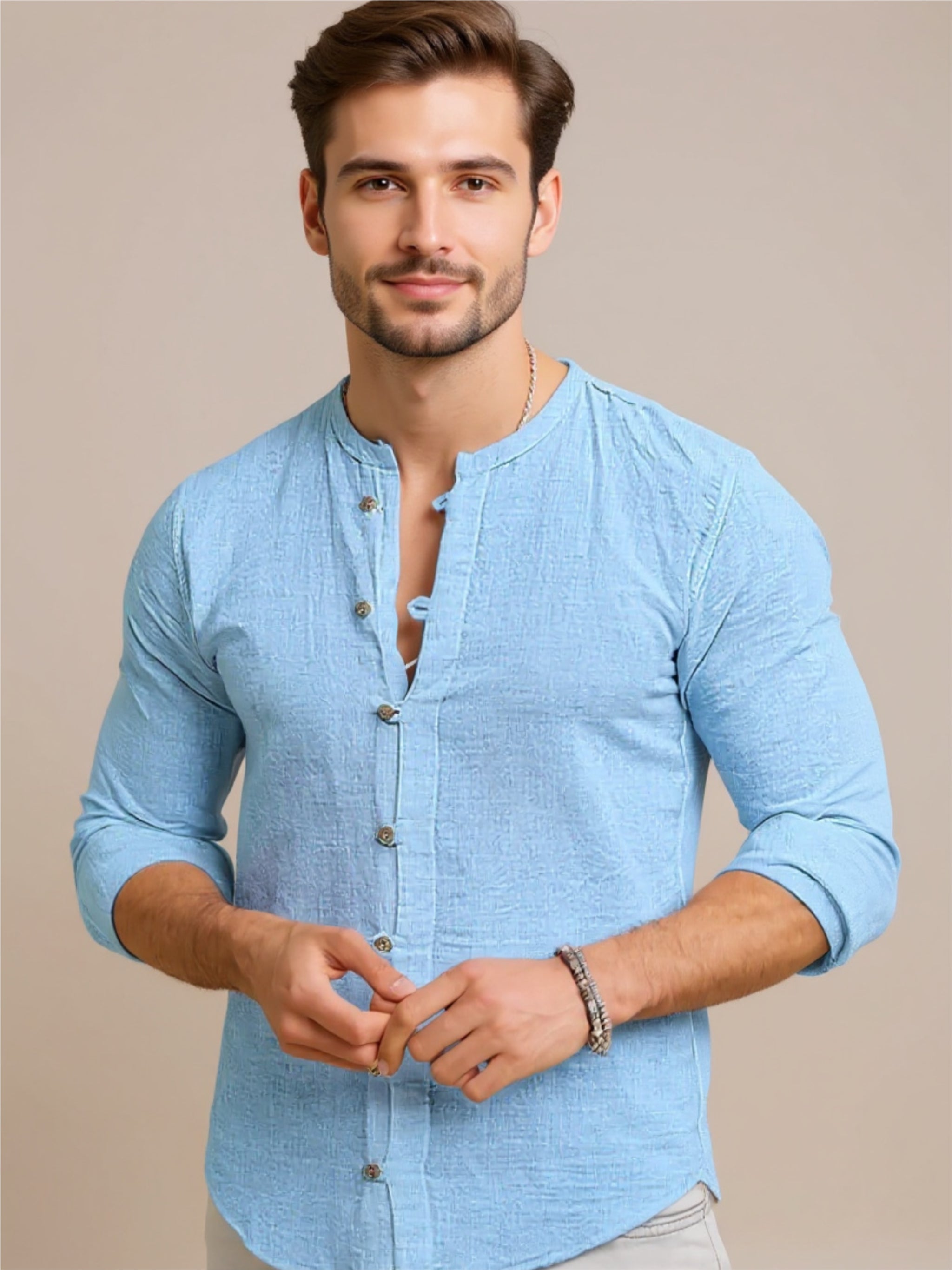 Mandarin Collar Button-Down Shirt