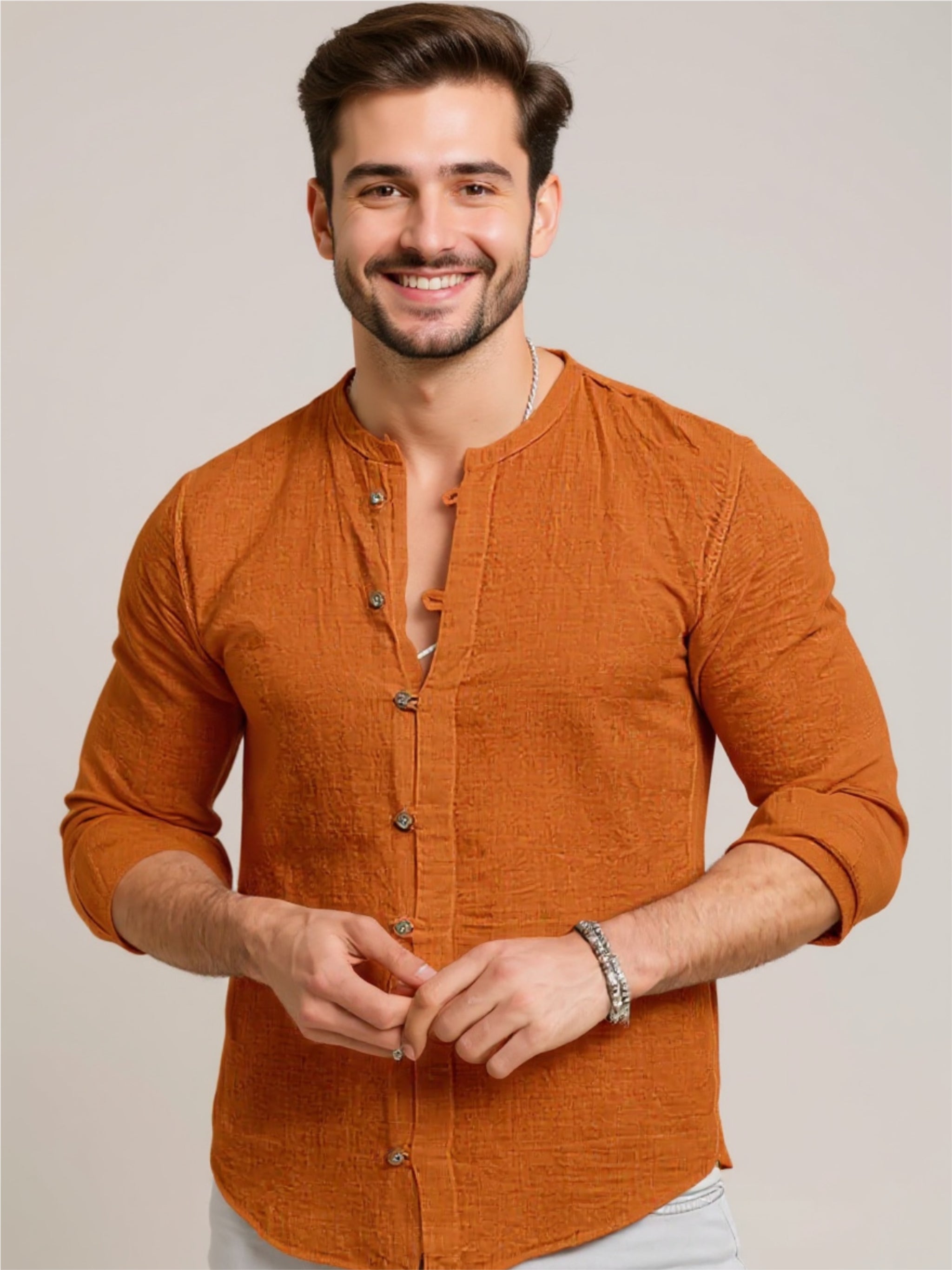 Mandarin Collar Button-Down Shirt