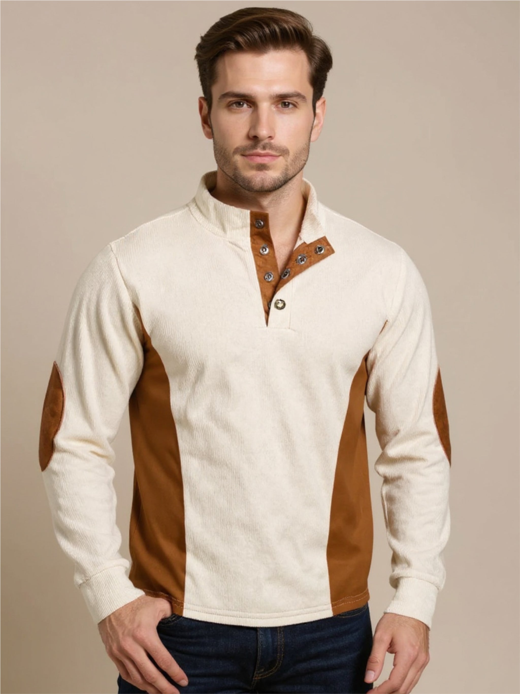 Contrast Quarter Snap Long Sleeve Top