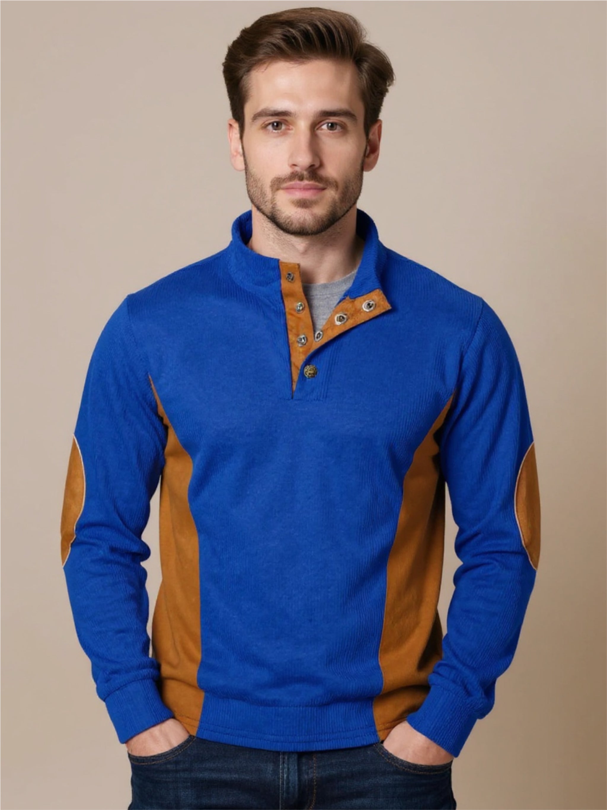 Contrast Quarter Snap Long Sleeve Top