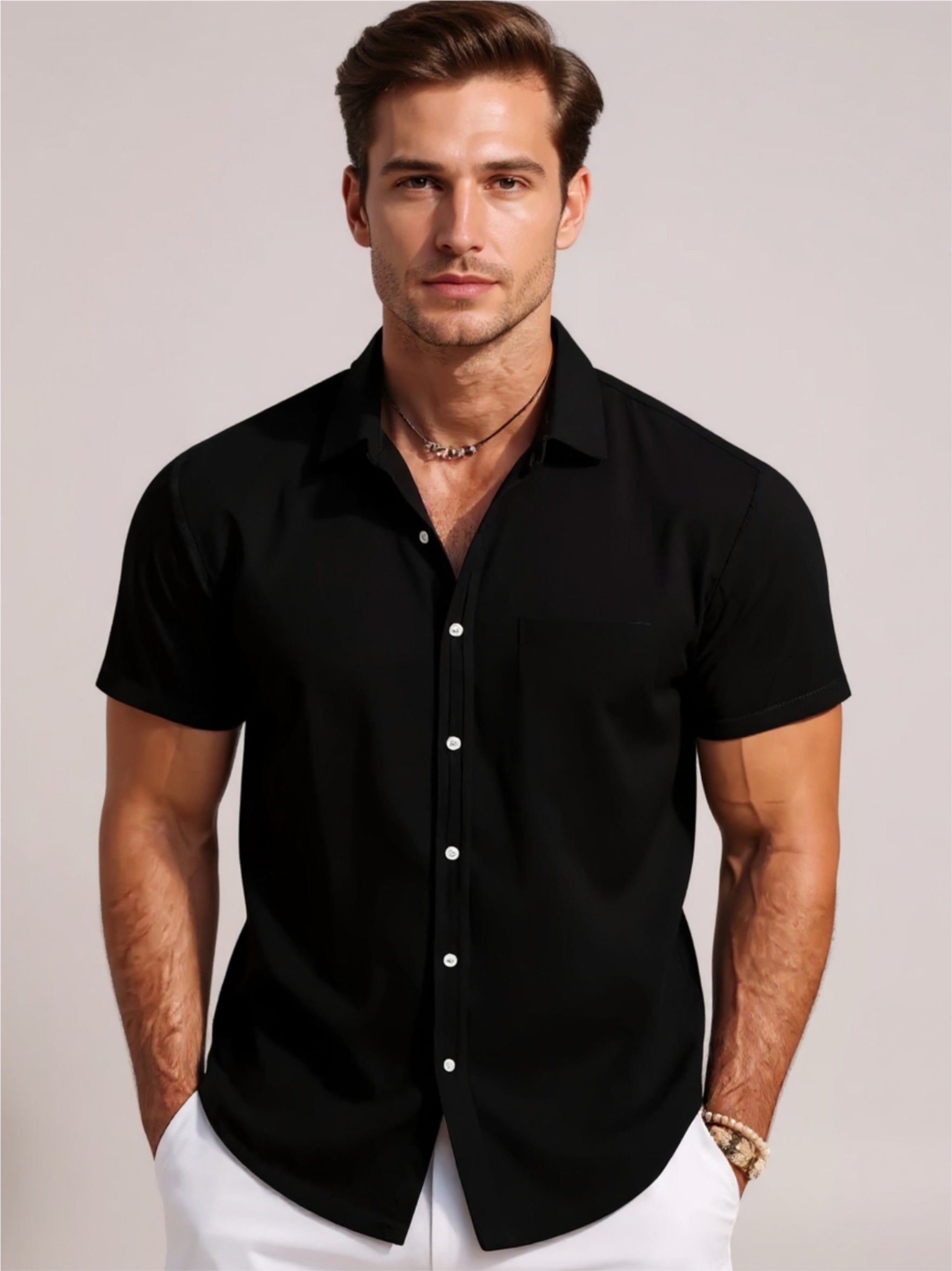 Classic Short Sleeve Corduroy Button Down Shirt