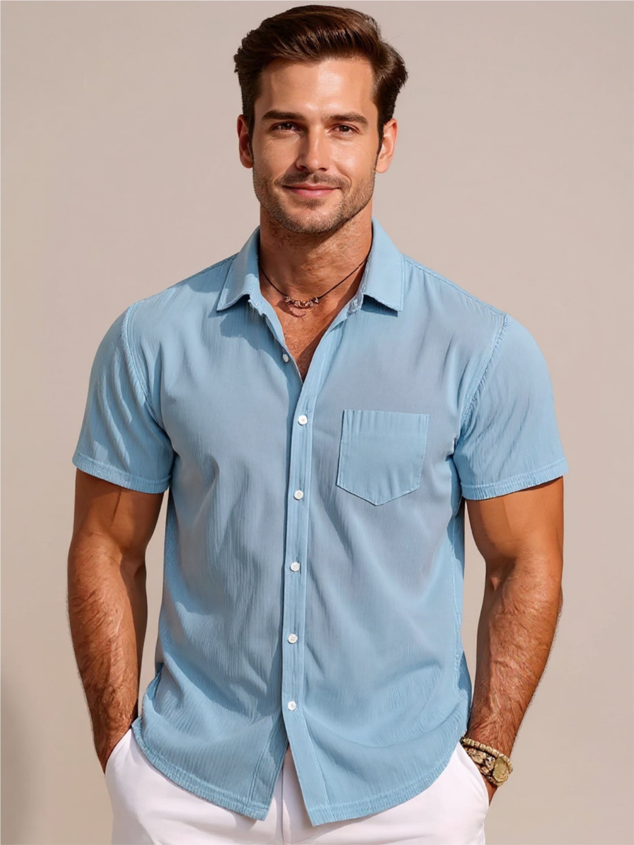 Classic Short Sleeve Corduroy Button Down Shirt