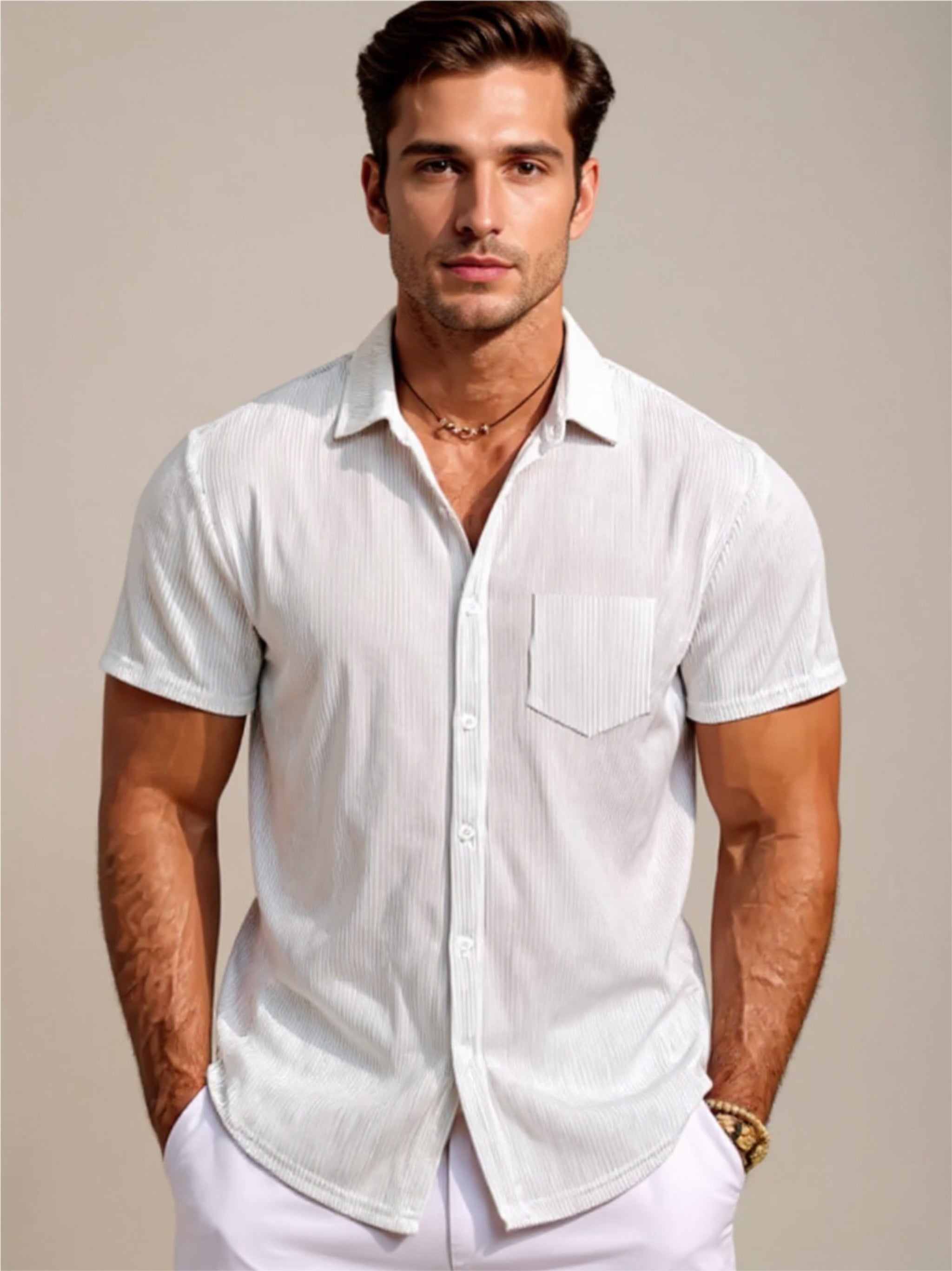 Classic Short Sleeve Corduroy Button Down Shirt
