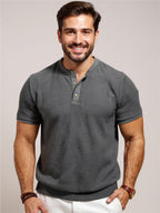 Textured Henley Short Sleeve T-Shirt