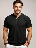 Textured Henley Short Sleeve T-Shirt