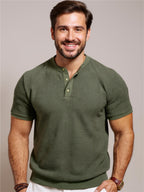 Textured Henley Short Sleeve T-Shirt