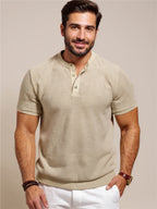 Textured Henley Short Sleeve T-Shirt