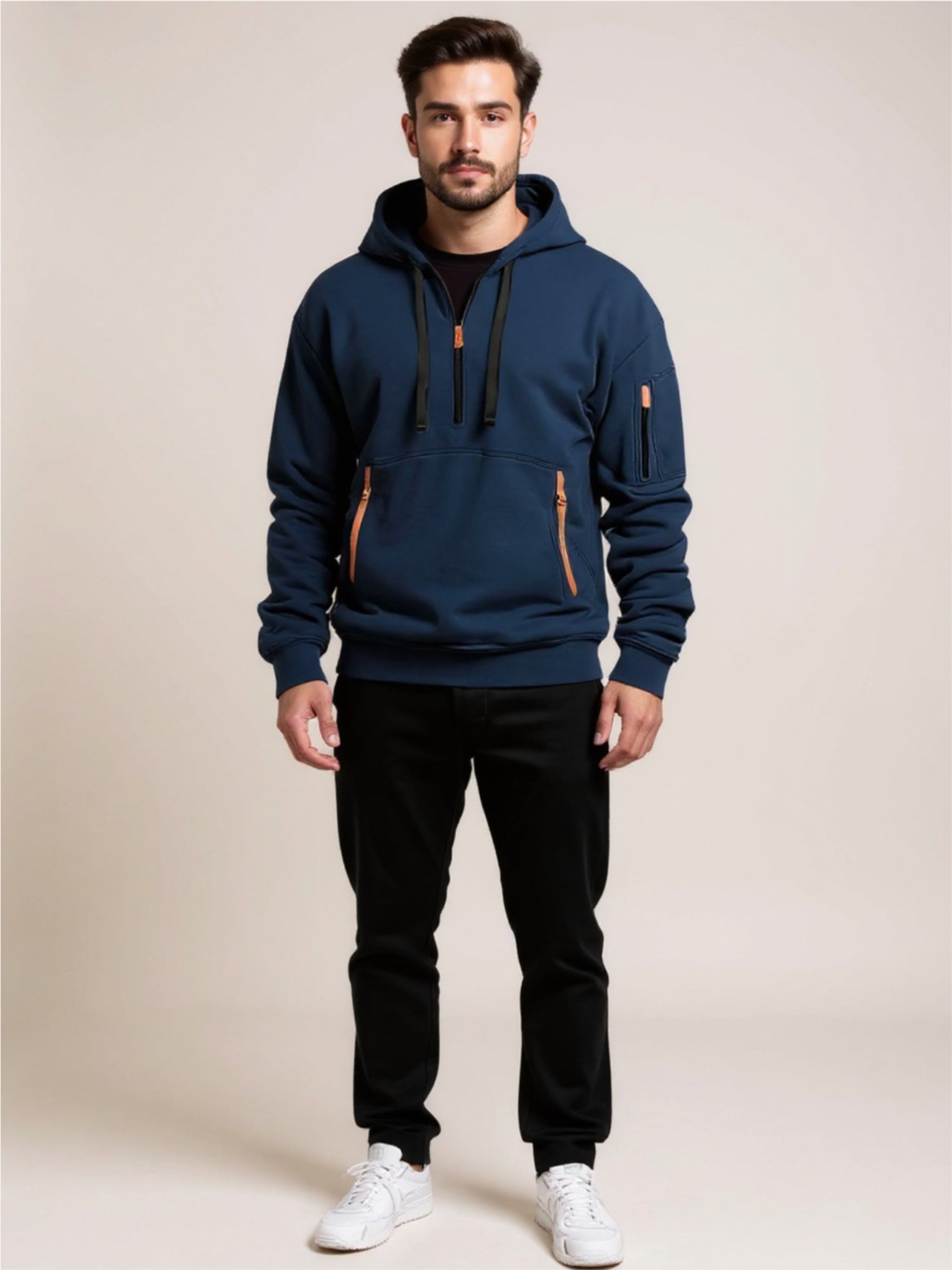 Drawstring Half Zip Hoodie & Pants Set