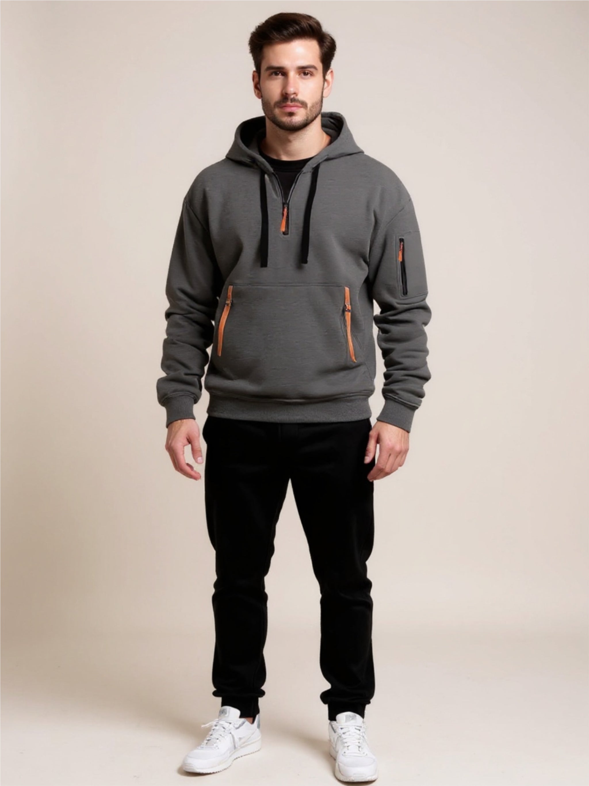 Drawstring Half Zip Hoodie & Pants Set