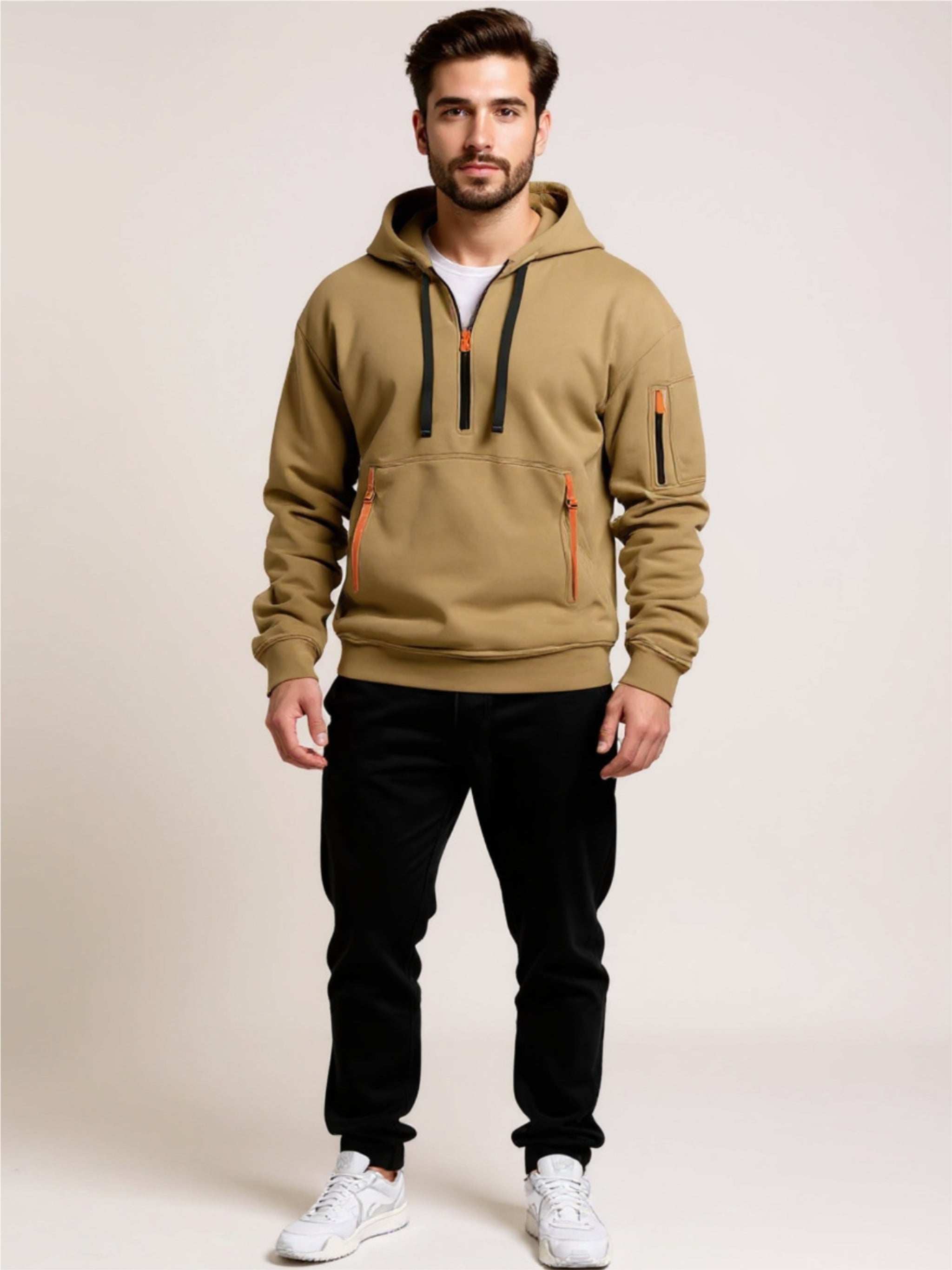Drawstring Half Zip Hoodie & Pants Set