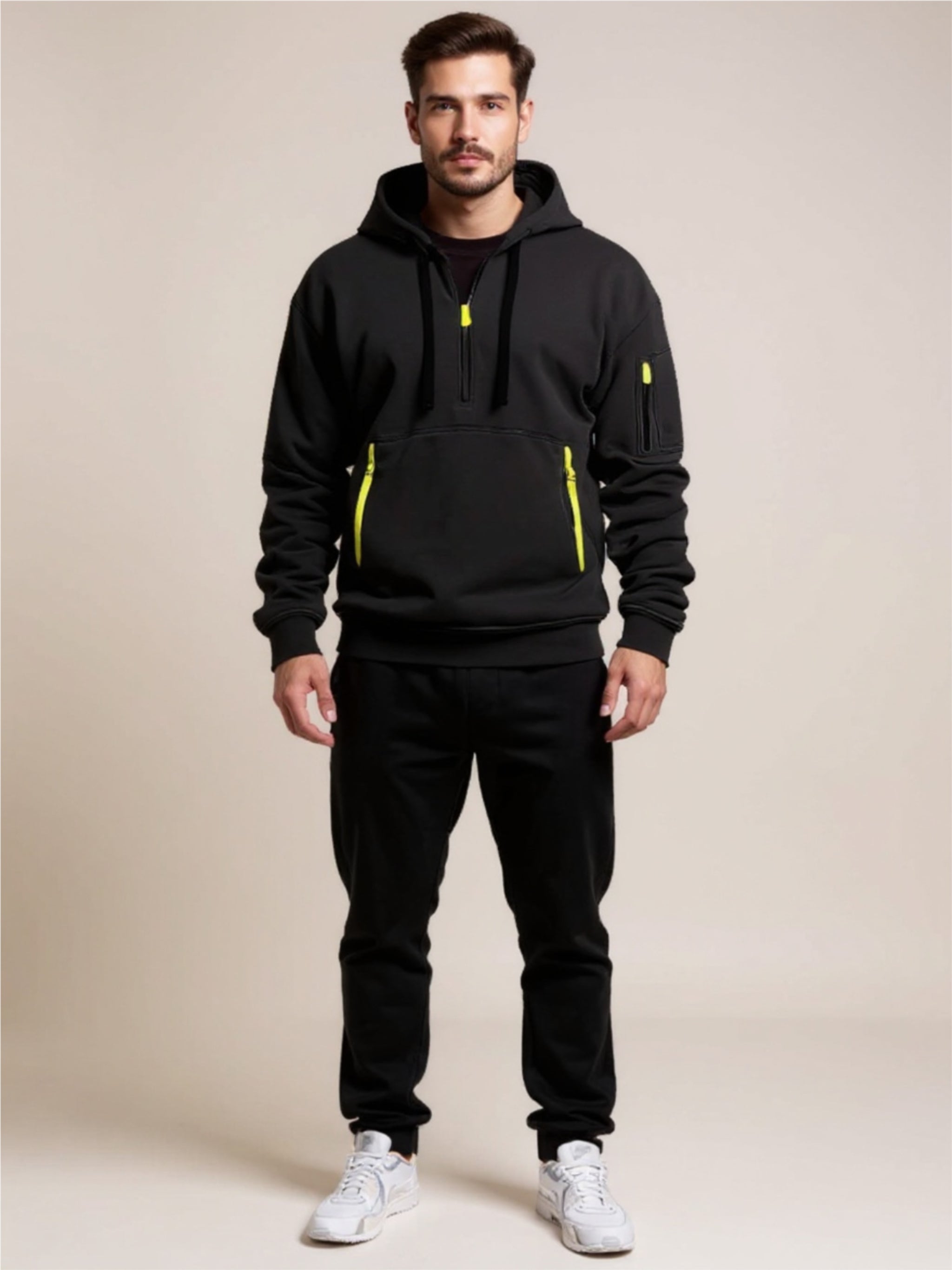 Drawstring Half Zip Hoodie & Pants Set