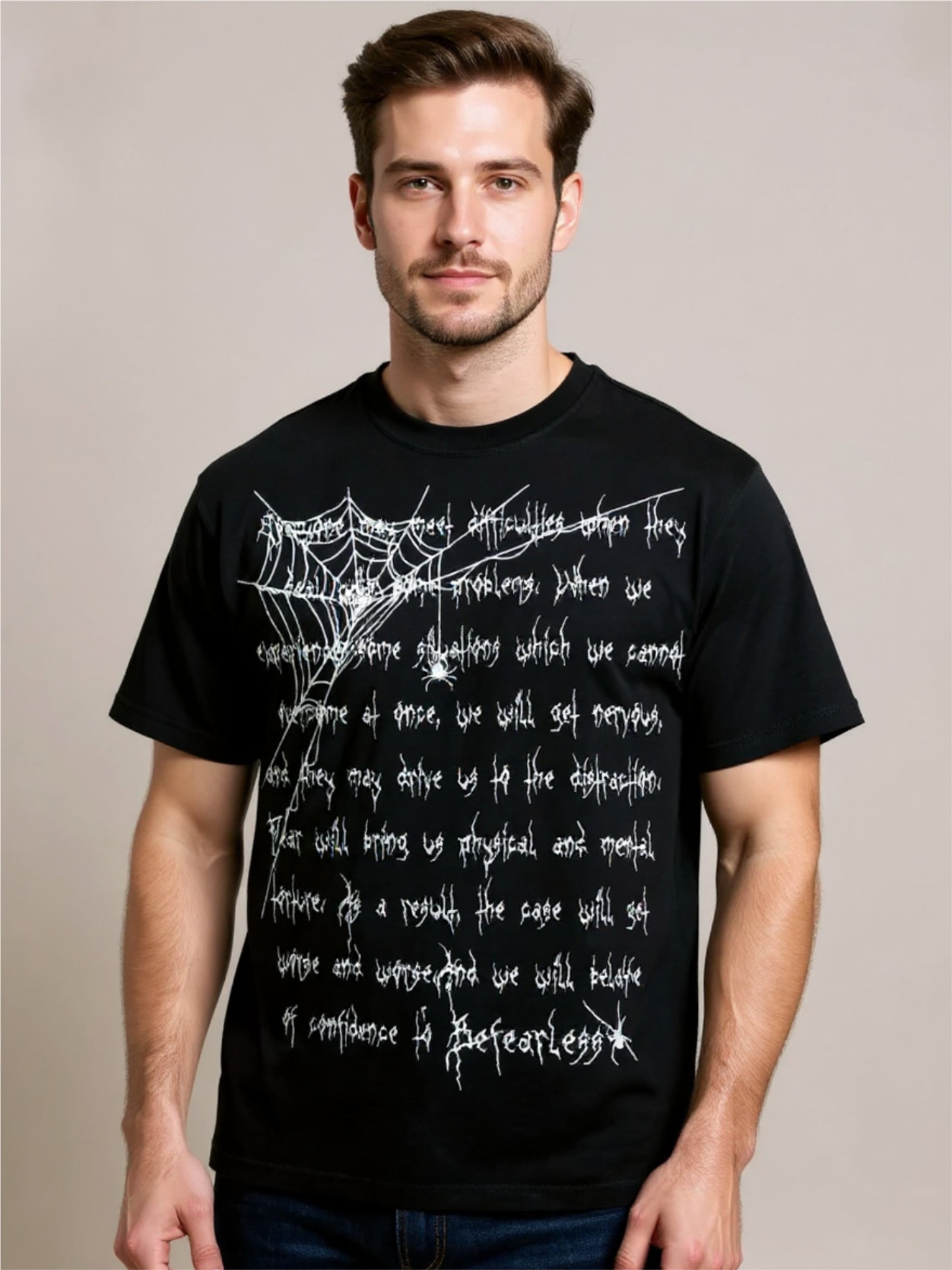 Spider Web Letter Print T-Shirt