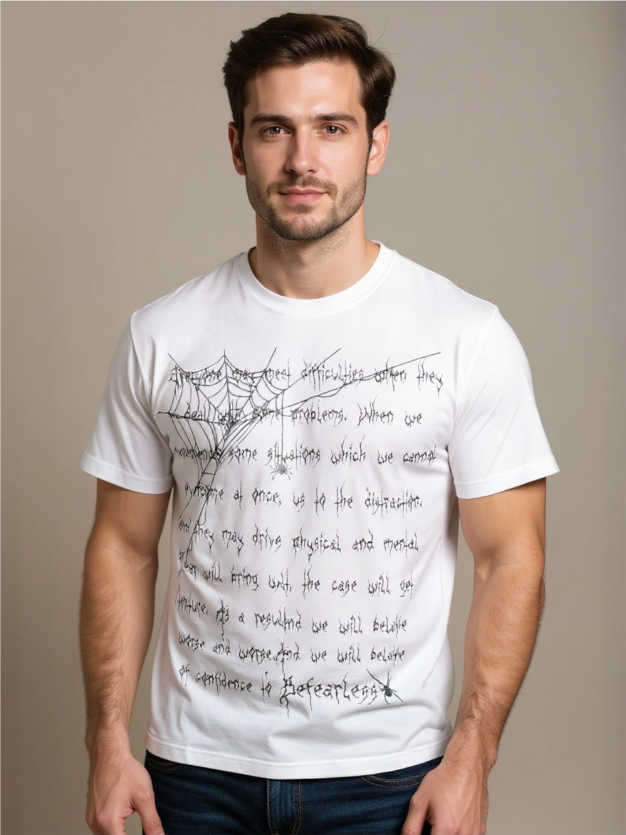 Spider Web Letter Print T-Shirt