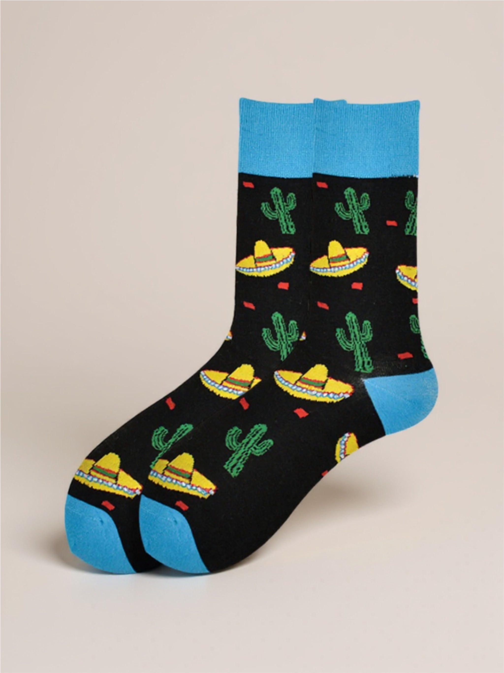 Knit Cactus & Sombrero Print Socks