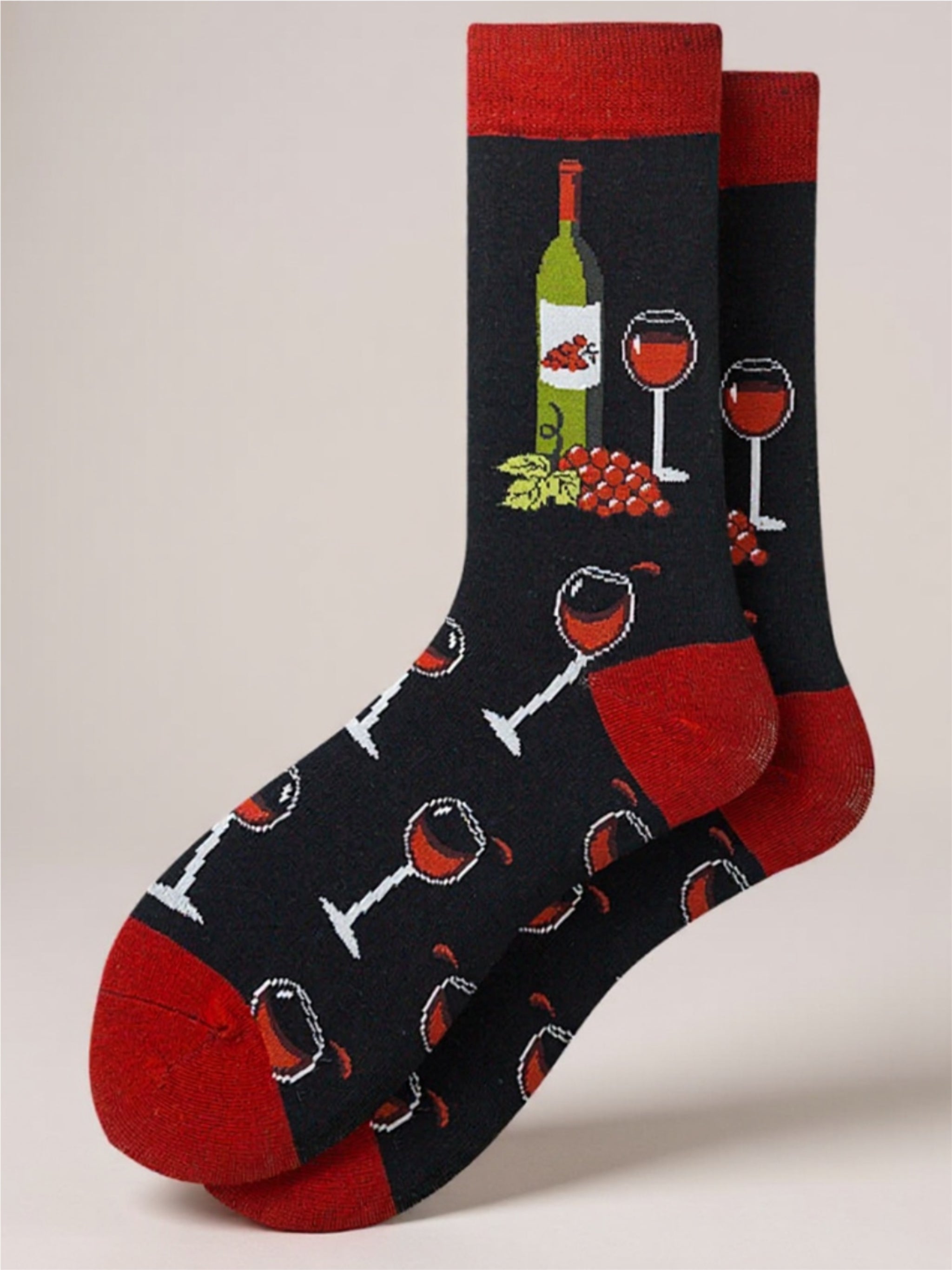 Red Wine Print Knit Socks - 5 Pairs