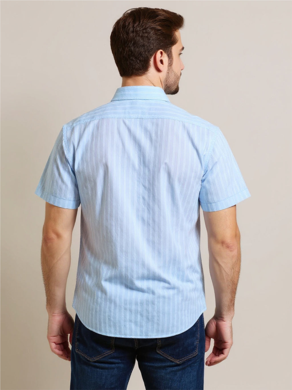 Textured Stripe Button Up Short Sleeve Shirt