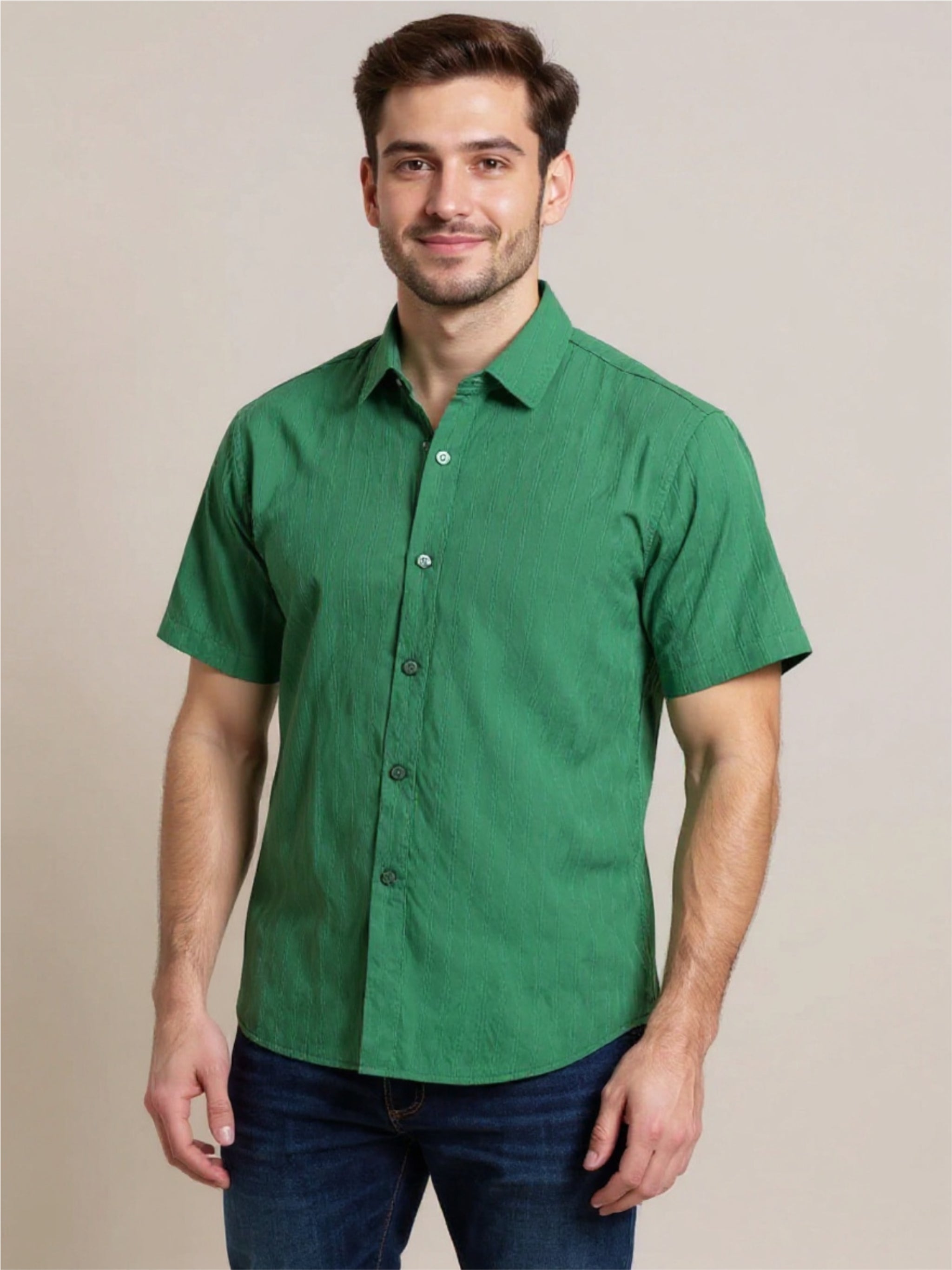 Textured Stripe Button Up Short Sleeve Shirt