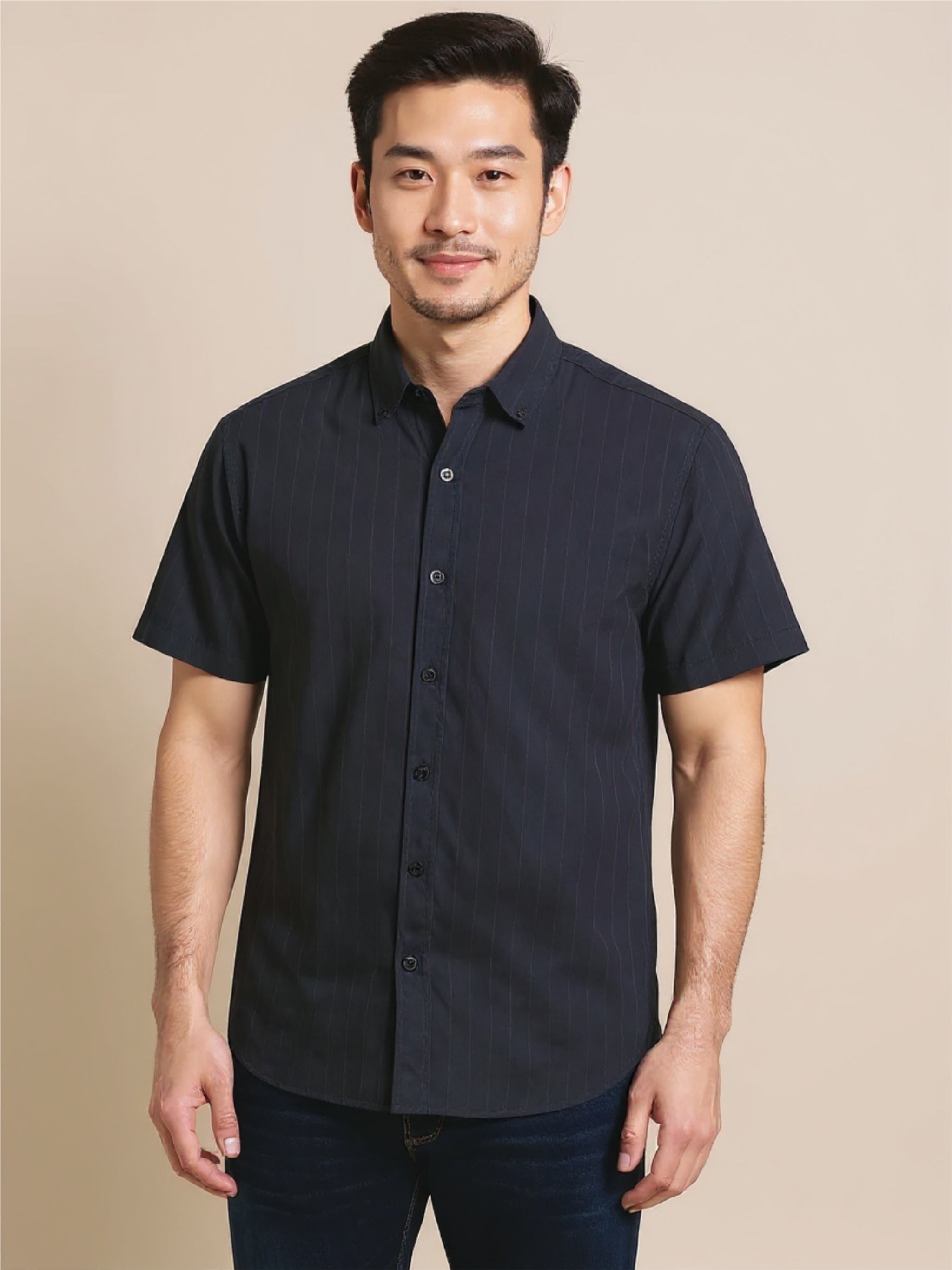 Textured Stripe Button Up Short Sleeve Shirt