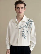 Embroidered Bamboo Button Up Long Sleeve Shirt