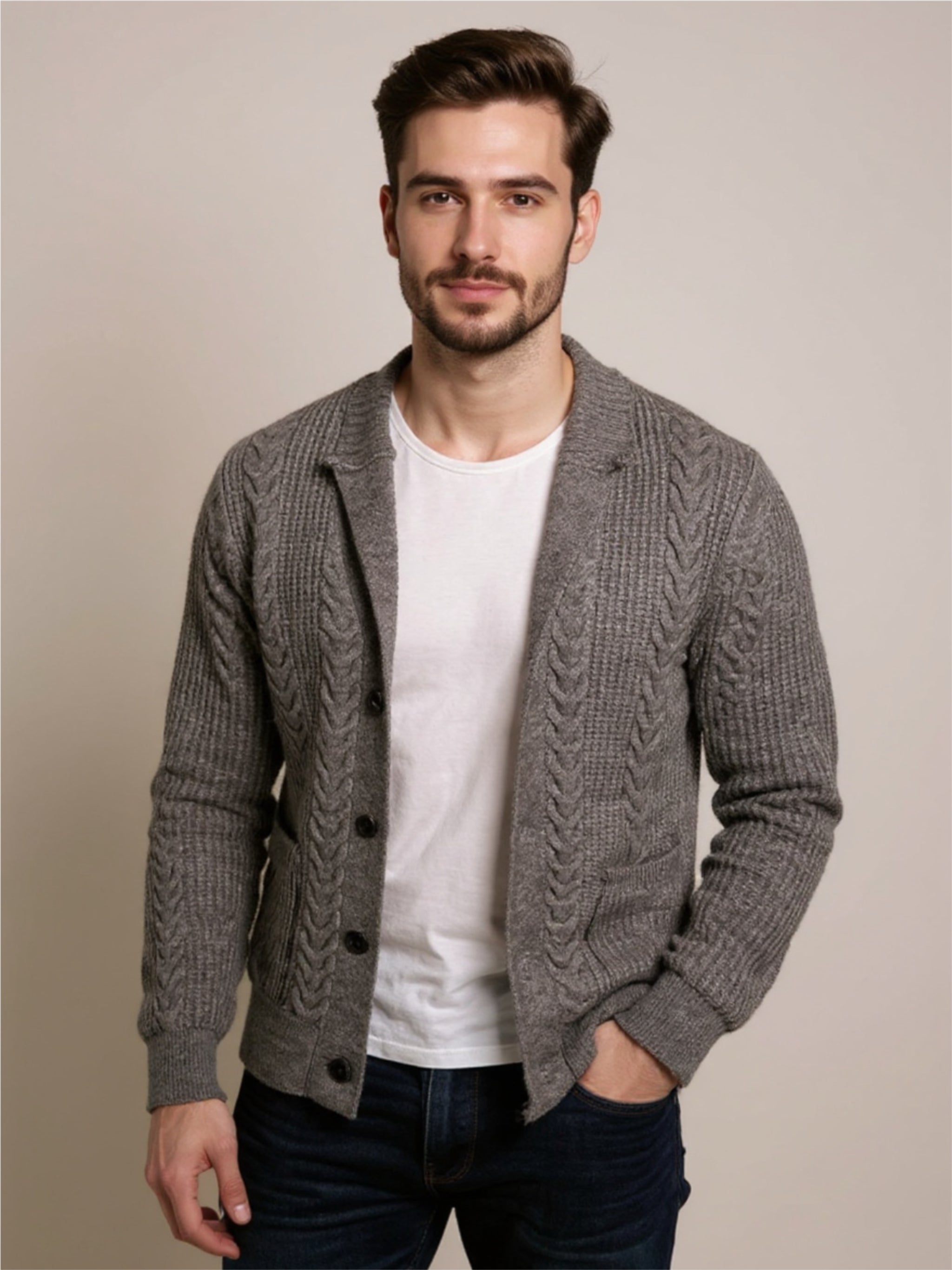 Cable Knit Button Up Cardigan