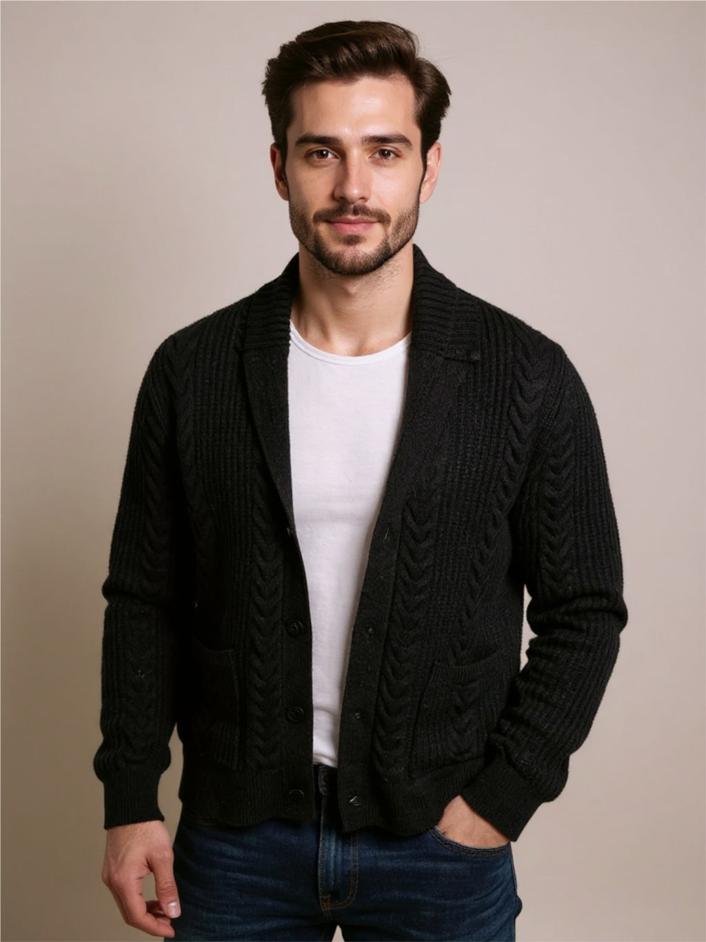 Cable Knit Button Up Cardigan