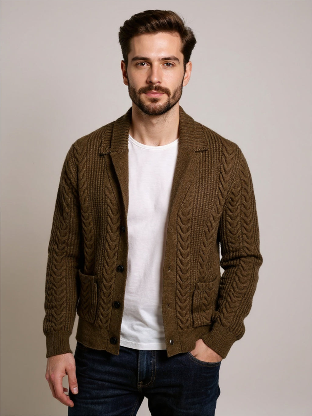 Cable Knit Button Up Cardigan