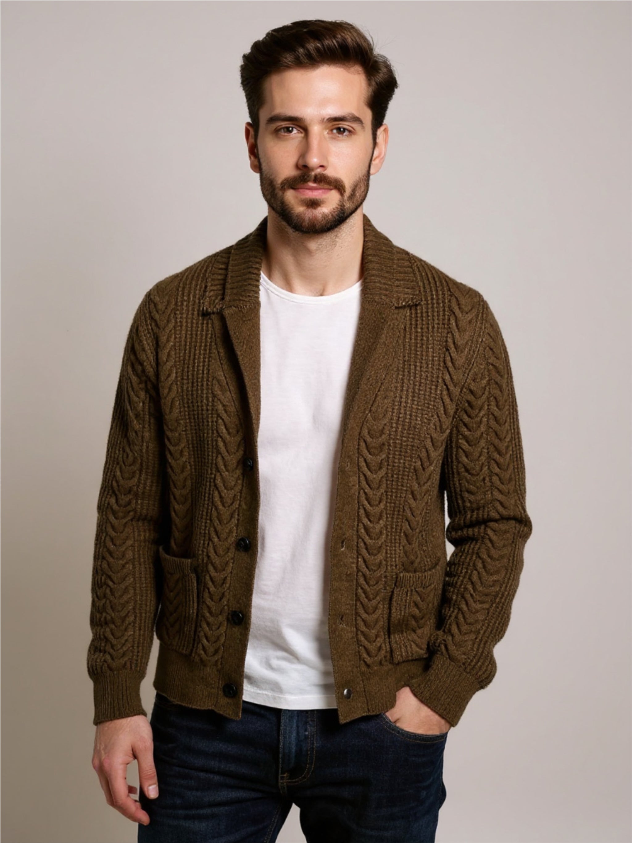 Cable Knit Button Up Cardigan