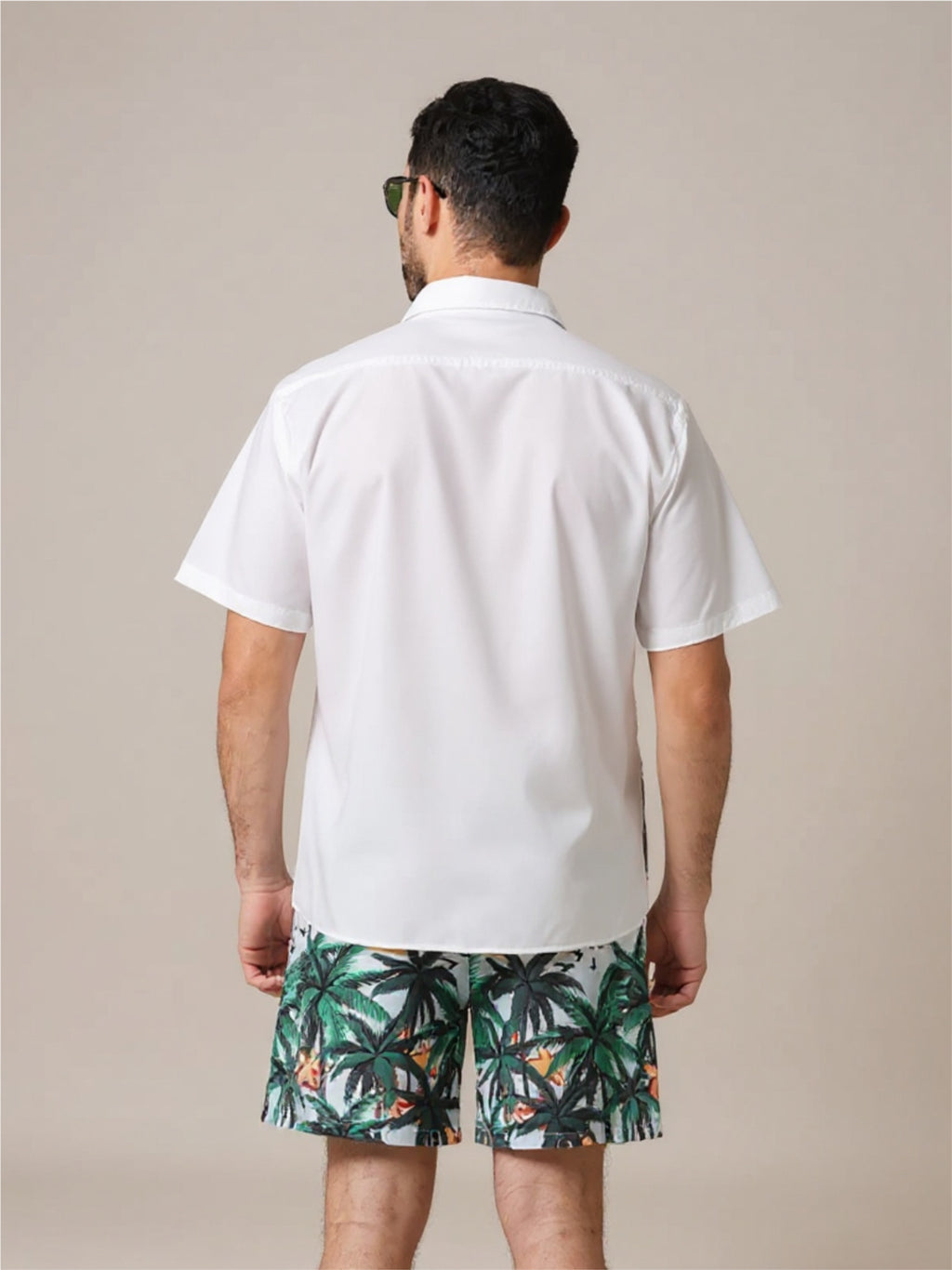 Palm Tree Printed Button Up Short Sleeve Shirt & Short Set