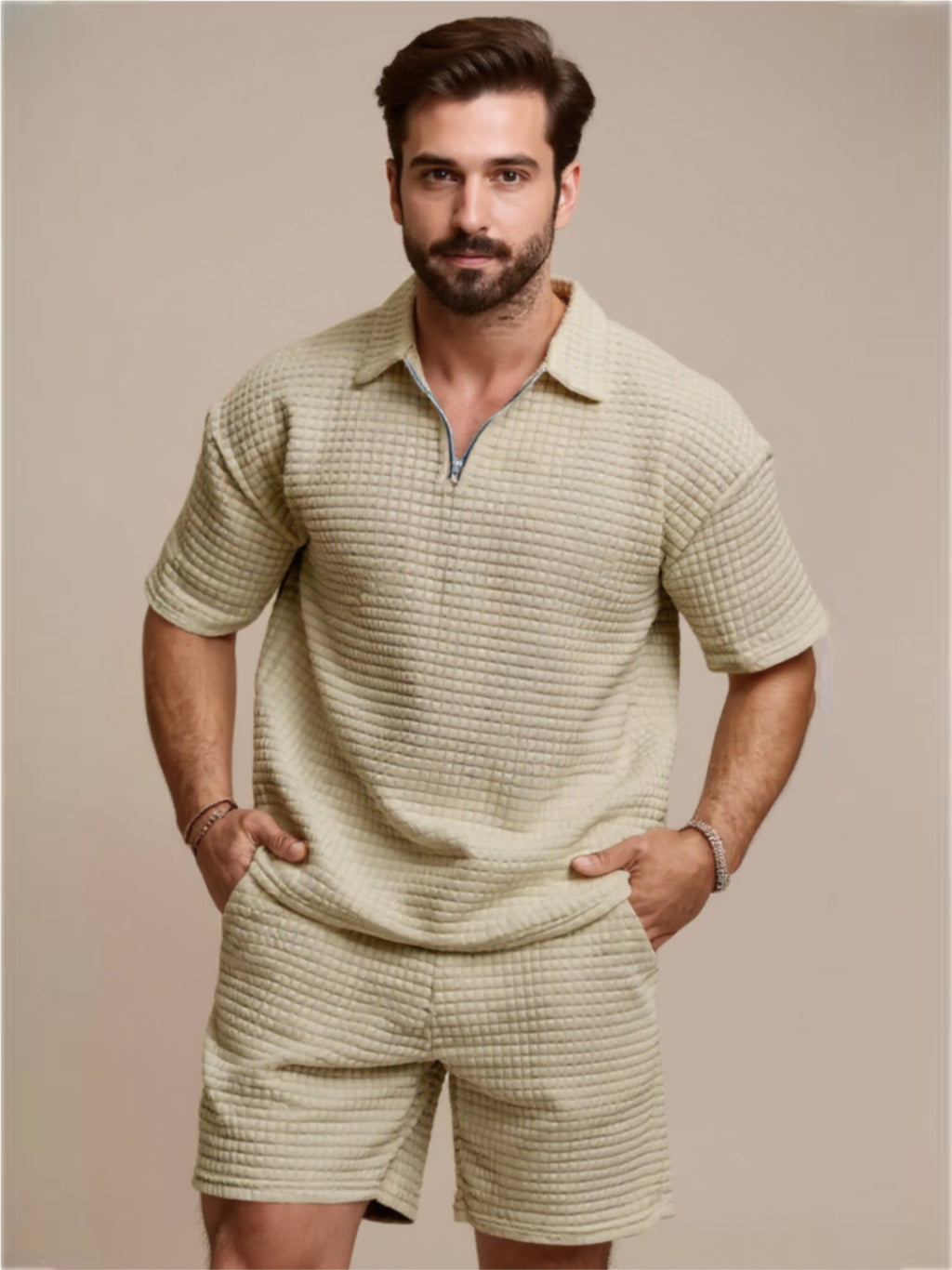 Half Zip Polo Shirt & Shorts Set