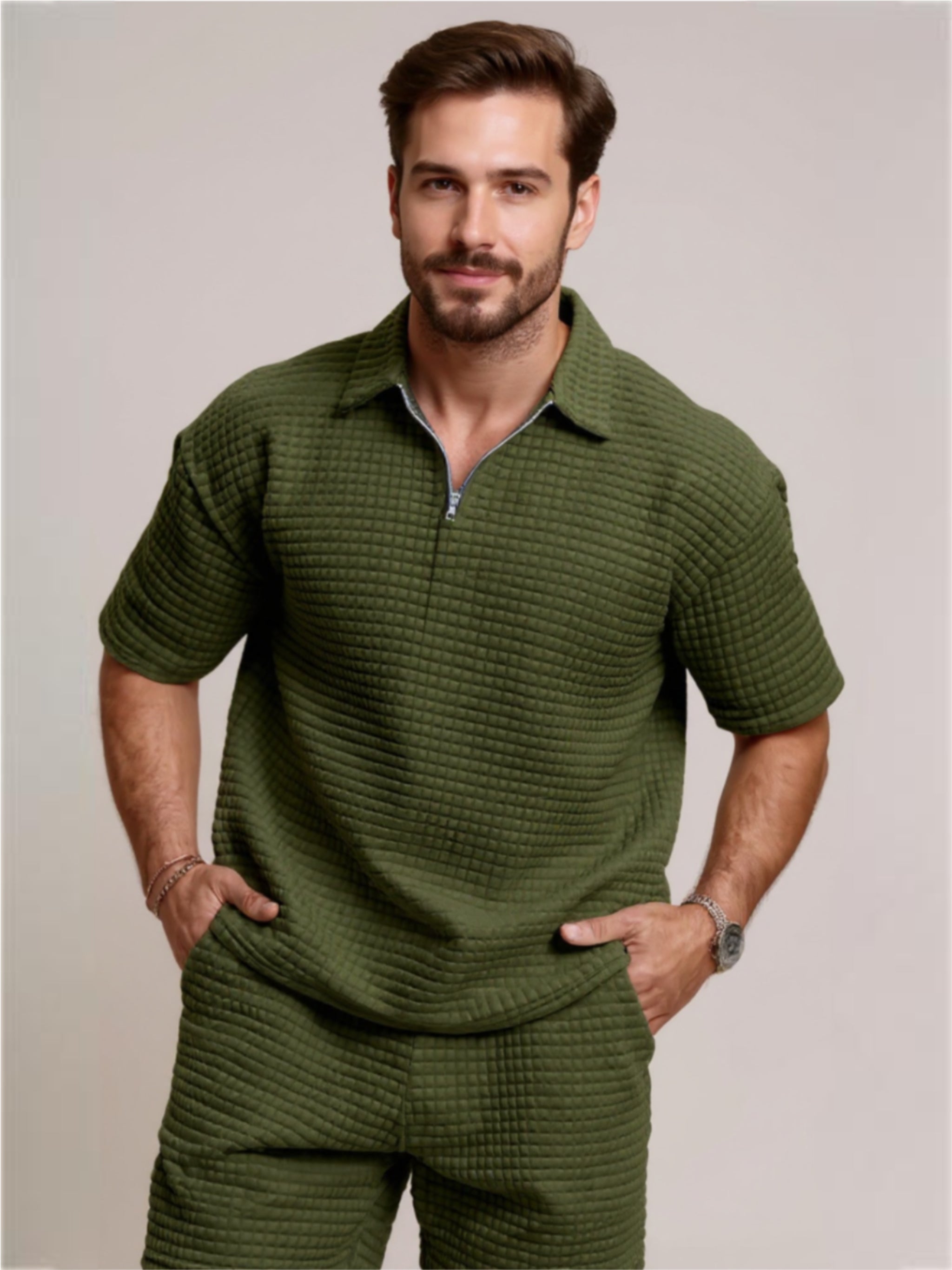 Half Zip Polo Shirt & Shorts Set